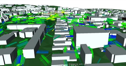 LTE- und 5G NR-Ausbreitung in einer Vorstadtumgebung mit Wireless InSite 3D Ray Tracing Image