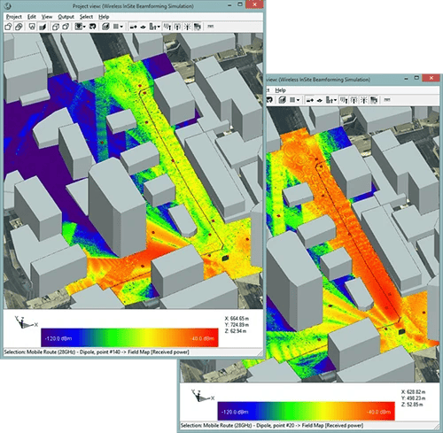 Verwendung von Wireless InSite MIMO zur Visualisierung von Beamforming in einer städtischen Umgebung