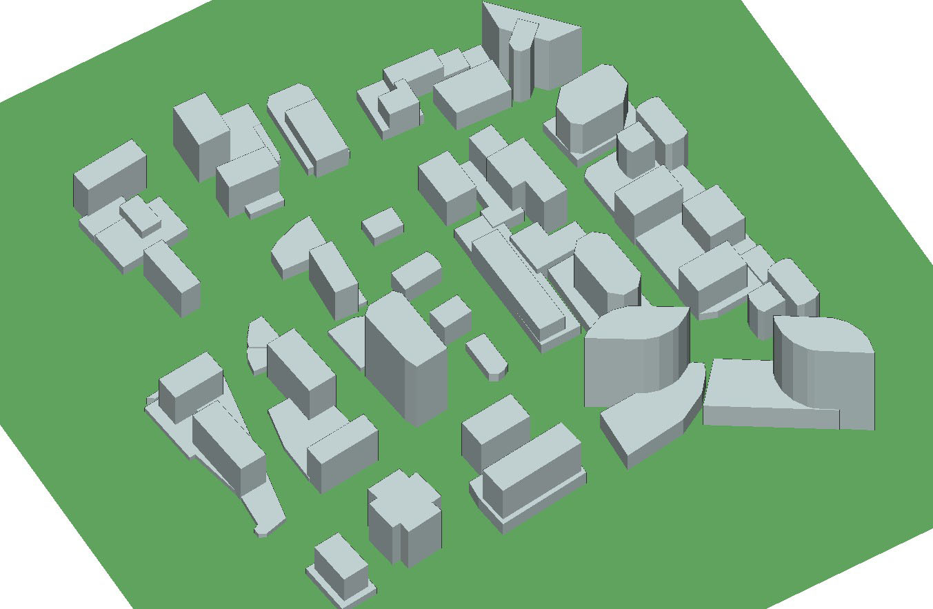 Abbildung 1Rosslyn Stadt und Geländedatei innerhalb der Wireless InSite GUI.