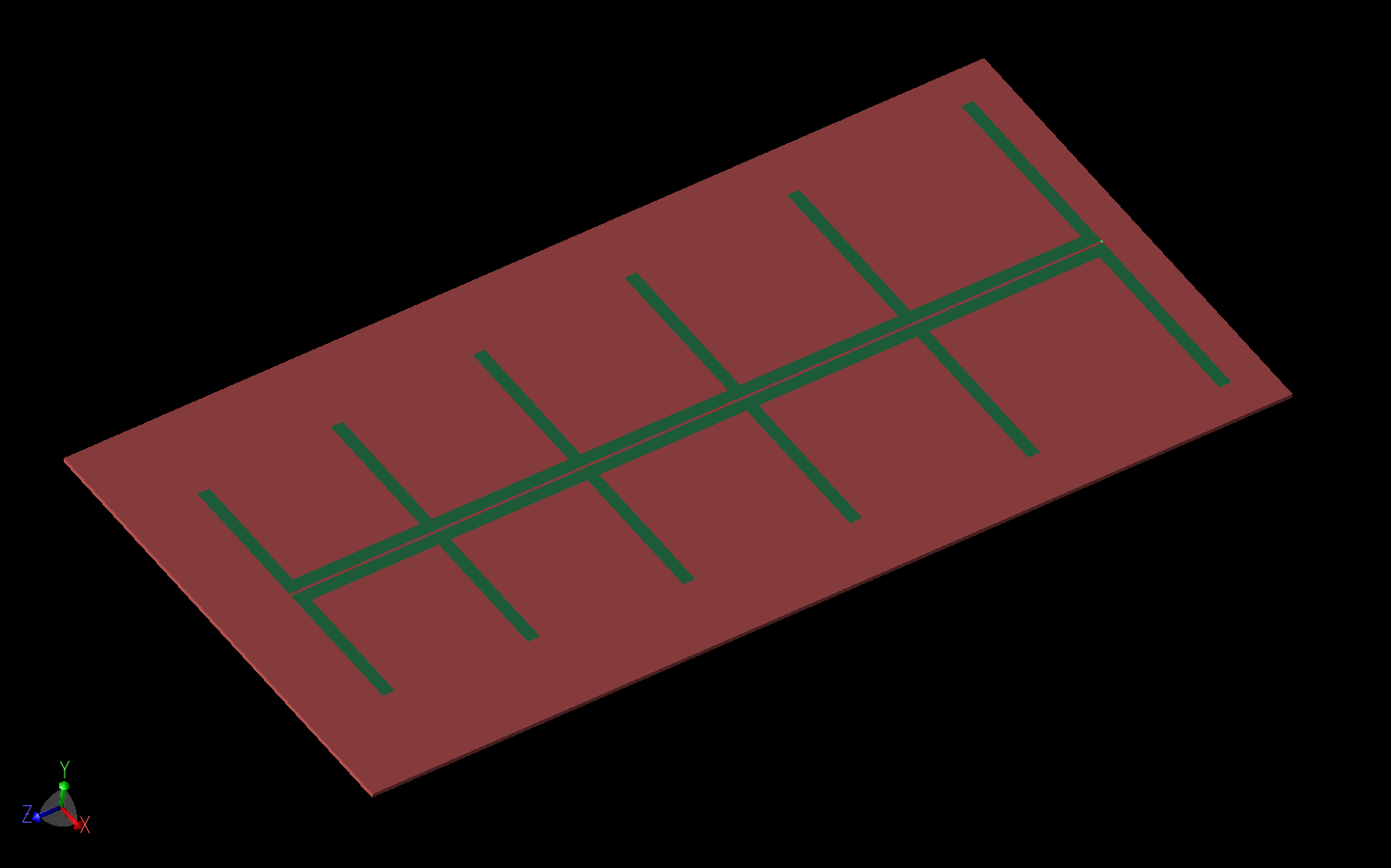 Abbildung 10: Eines der LPDA-Antennenmodelle ist in XFdtd dargestellt.