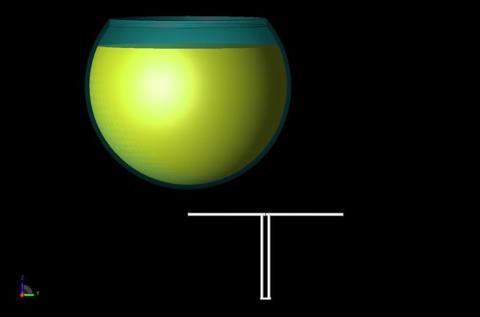 Abbildung 2 - Eine CAD-Darstellung der Geometrie mit dem nach rechts versetzten Dipol und einem Abstand von 25 mm.