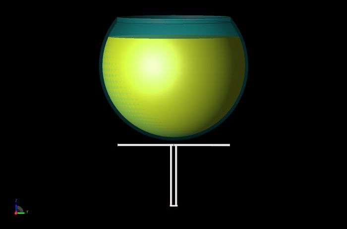 Abbildung 1 - Eine CAD-Darstellung der Geometrie mit dem Dipol in der Mitte und einem Abstand von 5 mm.