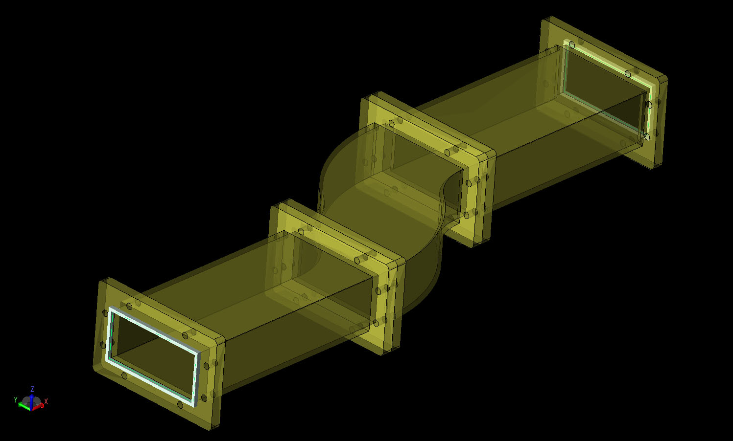 Abbildung 1: CAD-Geometrie des Zweifach-Biegewellenleiter-Modenwandlers.