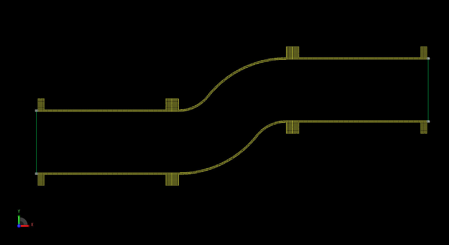 Abbildung 2Querschnittsansicht des XFdtd-Netzes der doppelten Biegegeometrie.