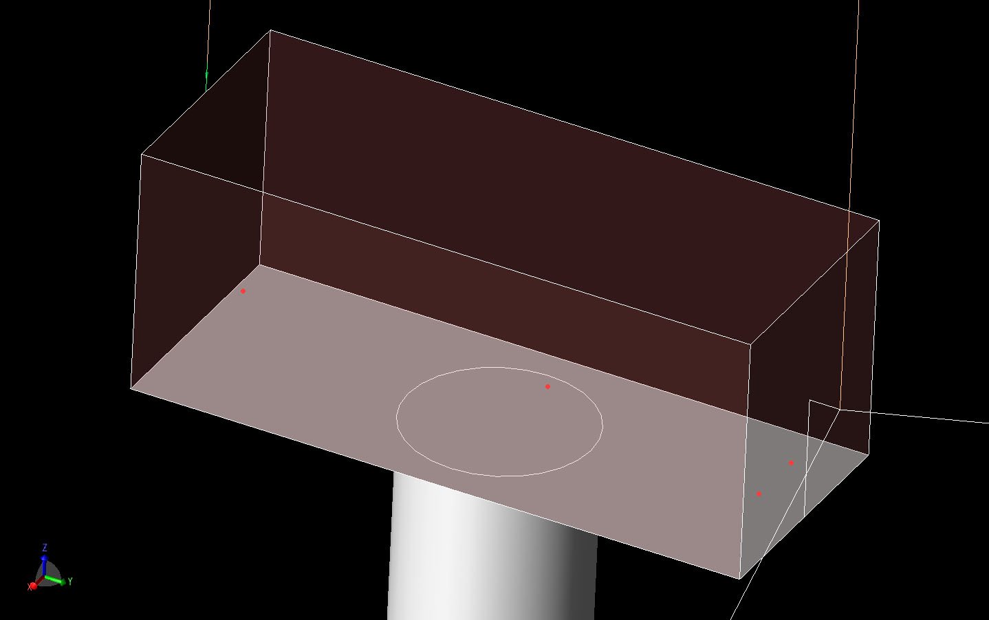 Abbildung 3Die inneren Probepunkte sind in Bezug auf die Gondelgeometrie dargestellt. Drei der Punkte liegen in einer Linie von vorne nach hinten im Inneren der Gondel.