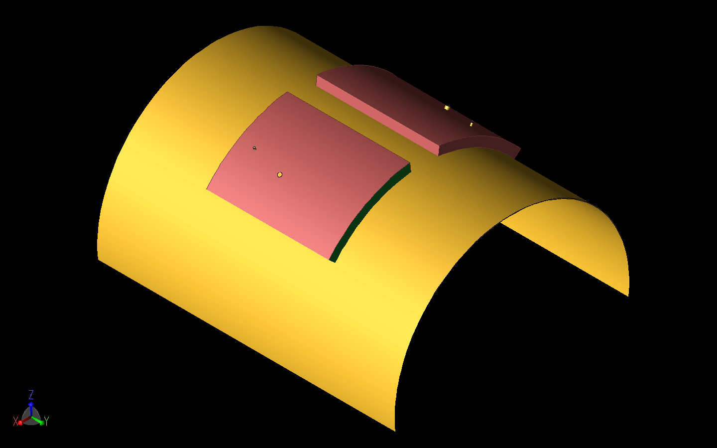 Abbildung 16: Das MIMO-Array aus Abbildung 11b ist um einen Zylinder mit dem Radius 40 mm um die Y-Achse gekrümmt dargestellt.