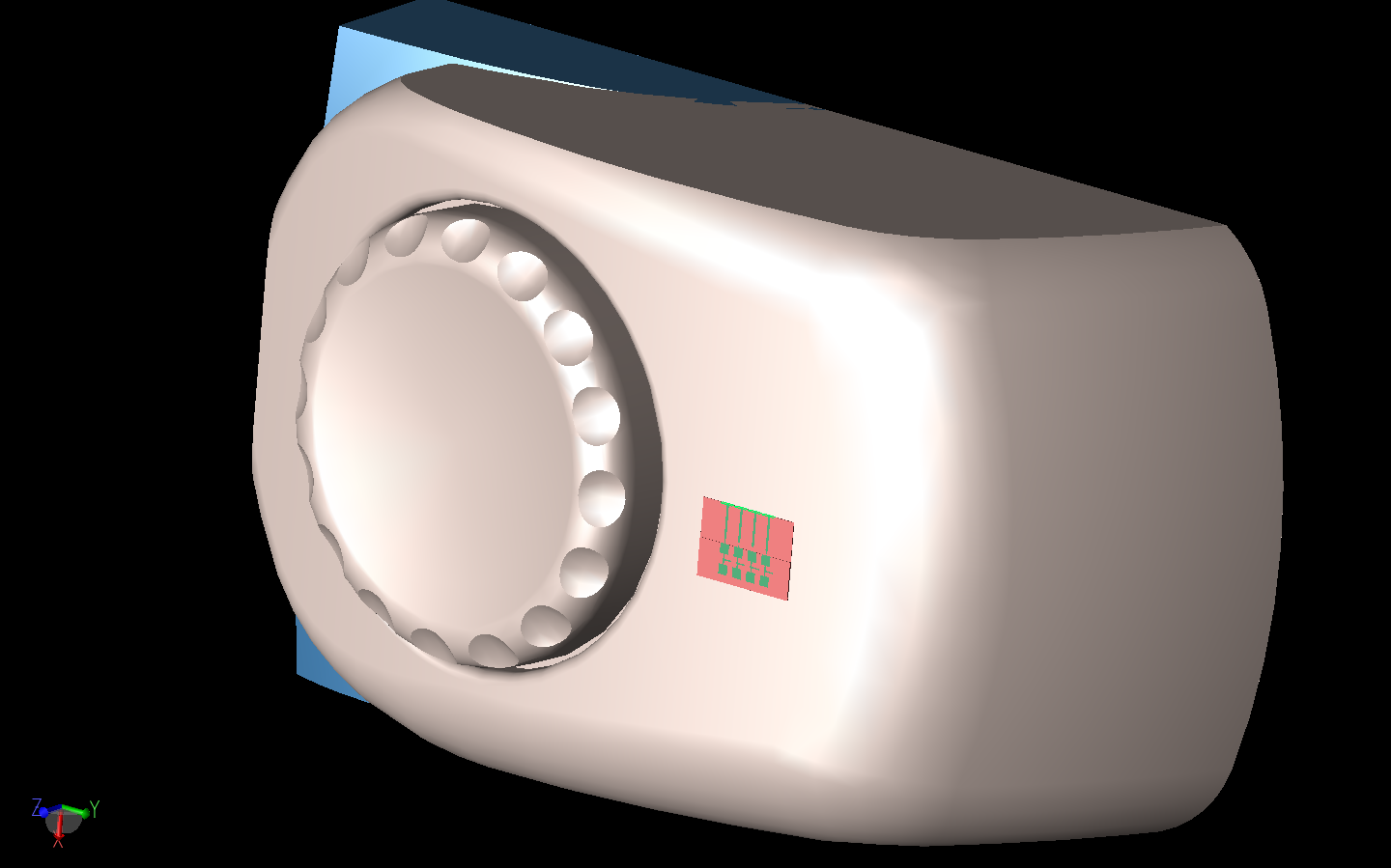 Abbildung 9: Aufgrund der Größe des Problemraums wird für die eigentlichen Simulationen ein Ausschnitt des Headset-/Kopfmodells verwendet.